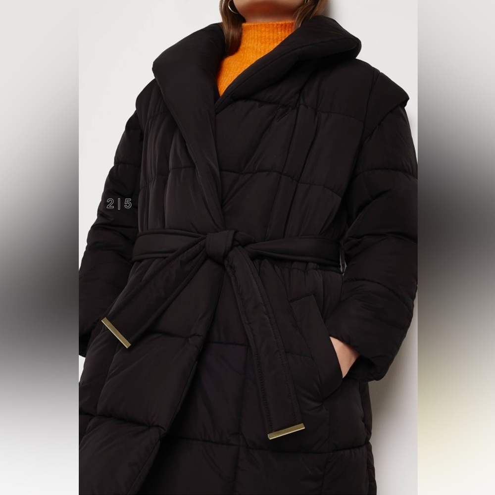 Black belted padded coat